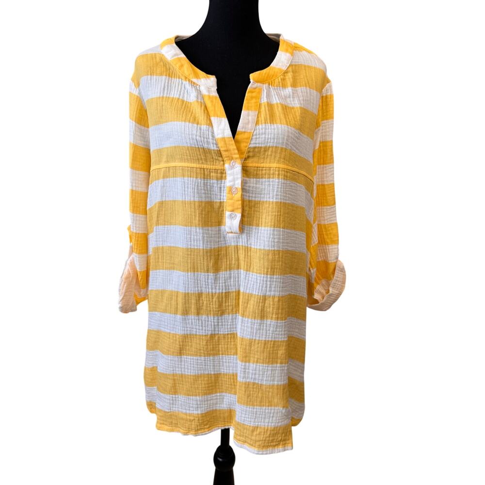 New Kaktus Yellow White Striped Gauzy Texture Beach Cover Up Size XL FALL